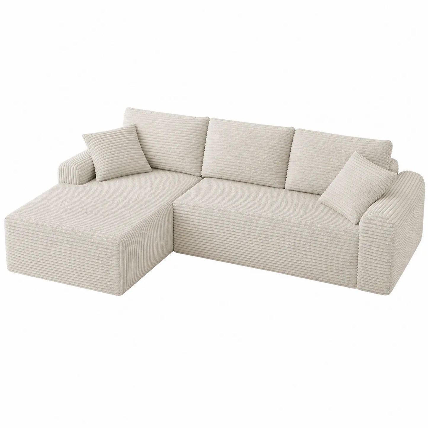Canapé d'angle en tissu beige avec méridienne gauche, 280 cm
