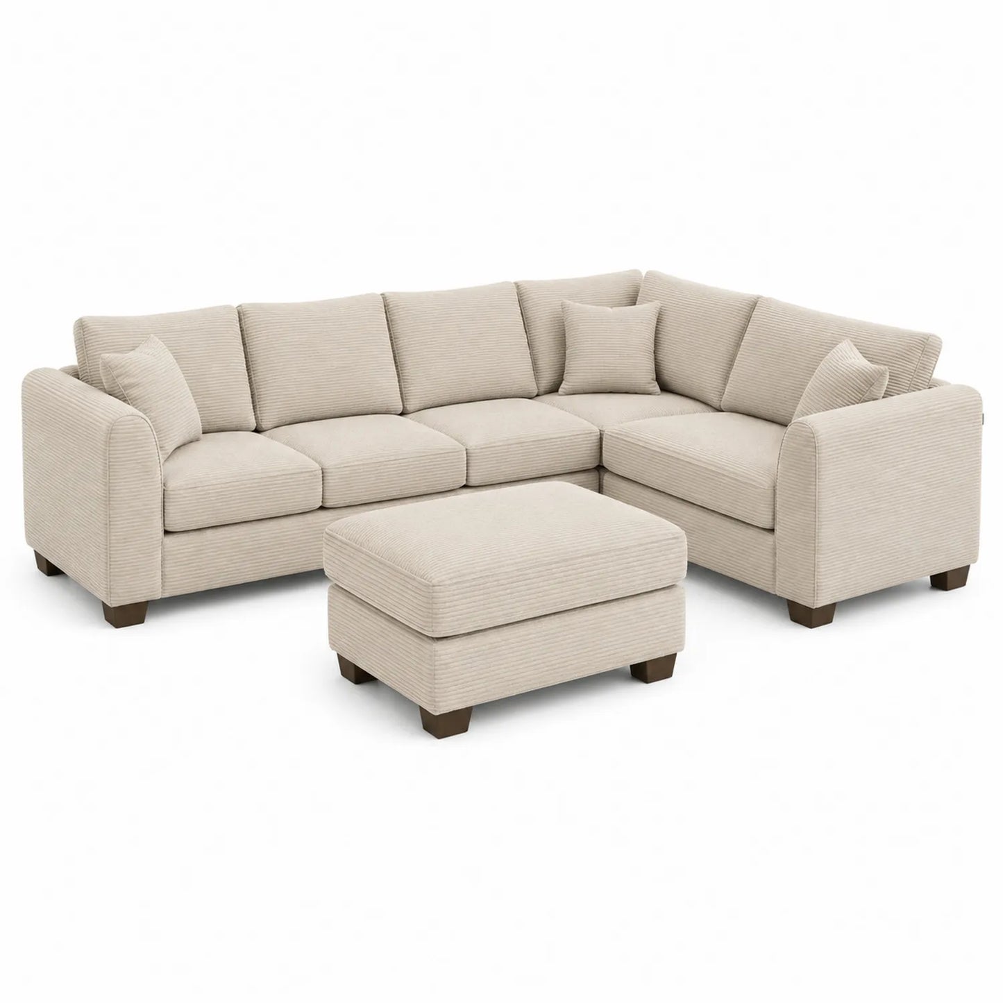 Canapé d'angle en tissu beige avec ottomane