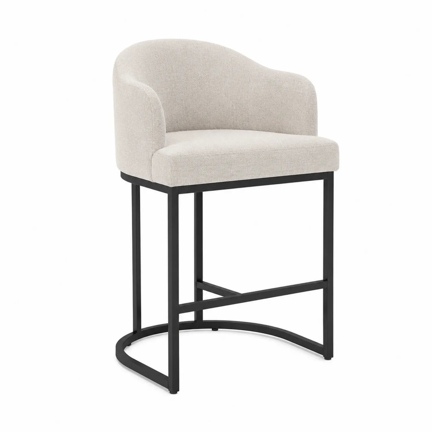 Tabouret de bar en métal avec revêtement en lin beige et structure noire 108 cm