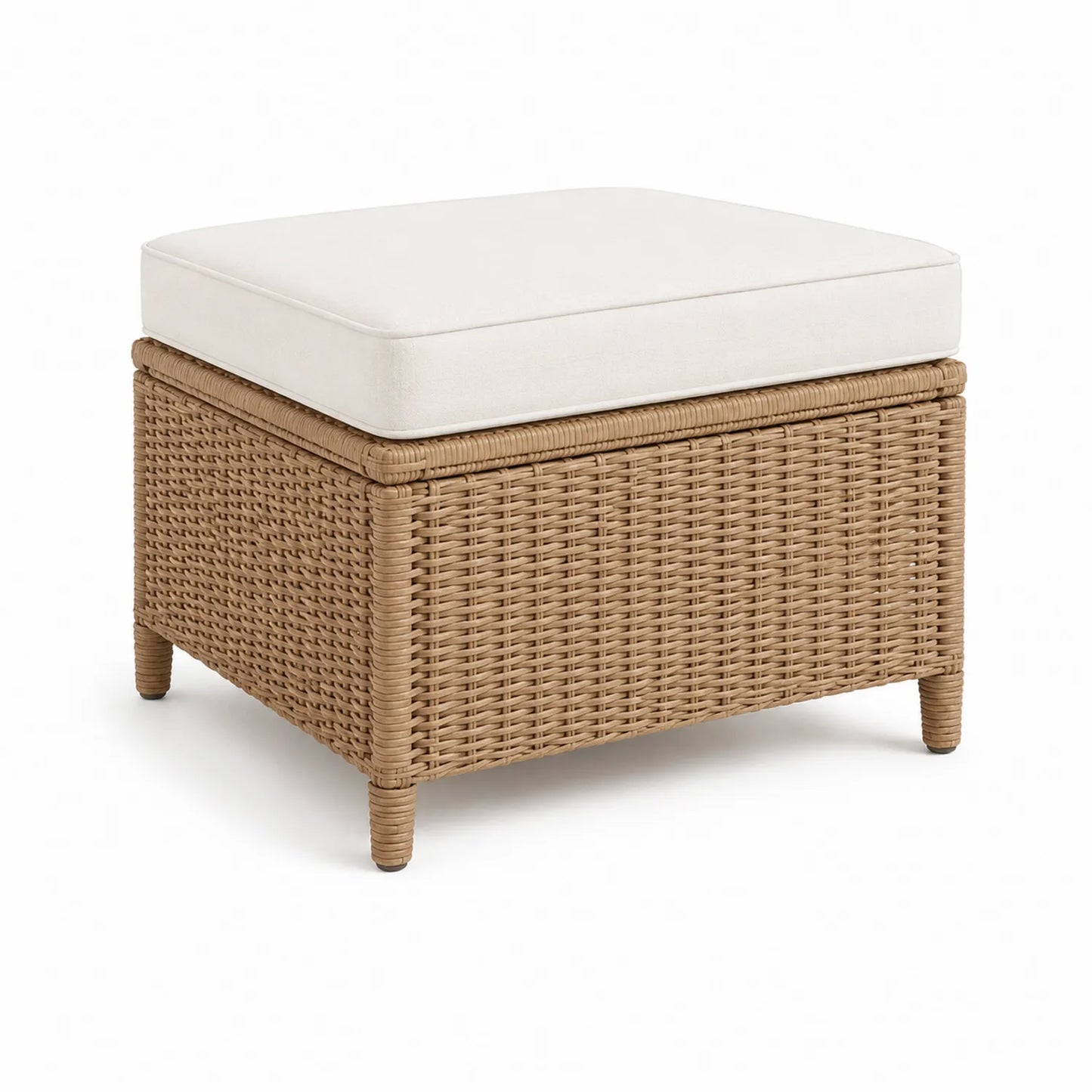 Repose-pied en résine tressée avec coussin beige pour extérieur