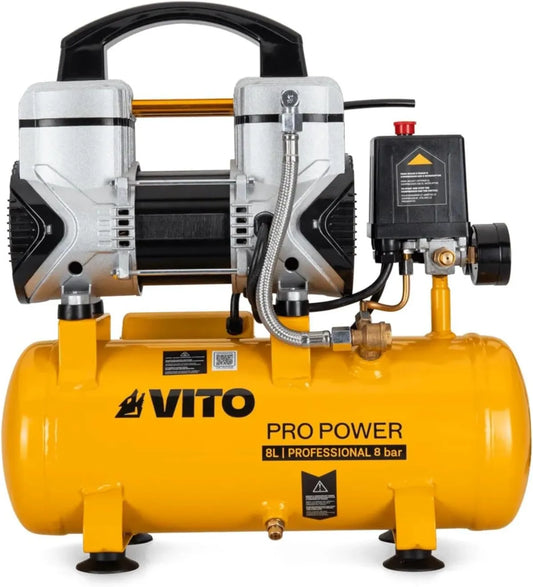Compresseur d'air, 8 L, 1.5 CV, 159 L, 8 Bar, sans huile, silencieux, électrique, pour atelier, garage et travaux pneumatiques