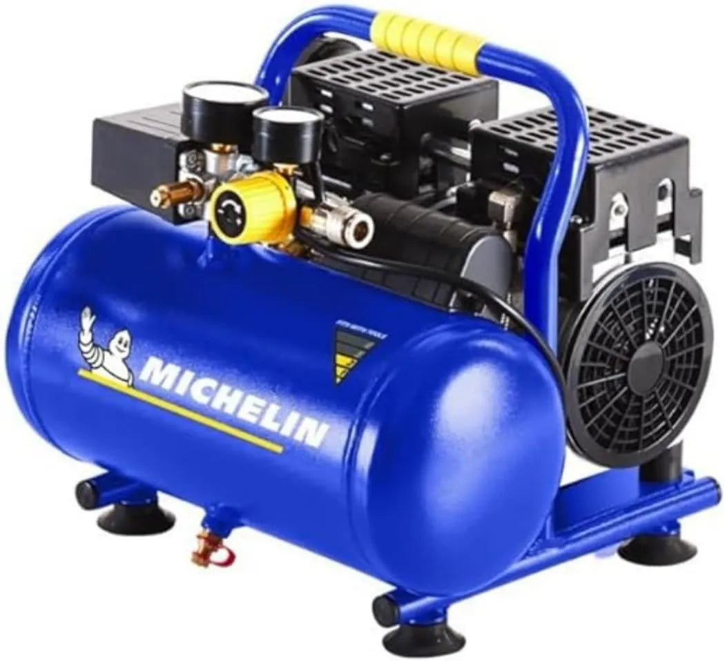 MX6 Compresseur d'air, 6 Litres, 1 cv, 8 bar, 106 l, sans huile, silencieux, pour atelier, garage et travaux pneumatiques