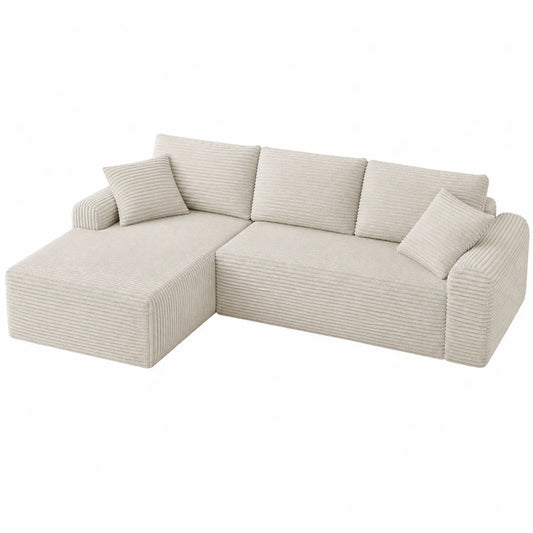 Canapé d'angle en tissu beige avec méridienne gauche, 280 cm