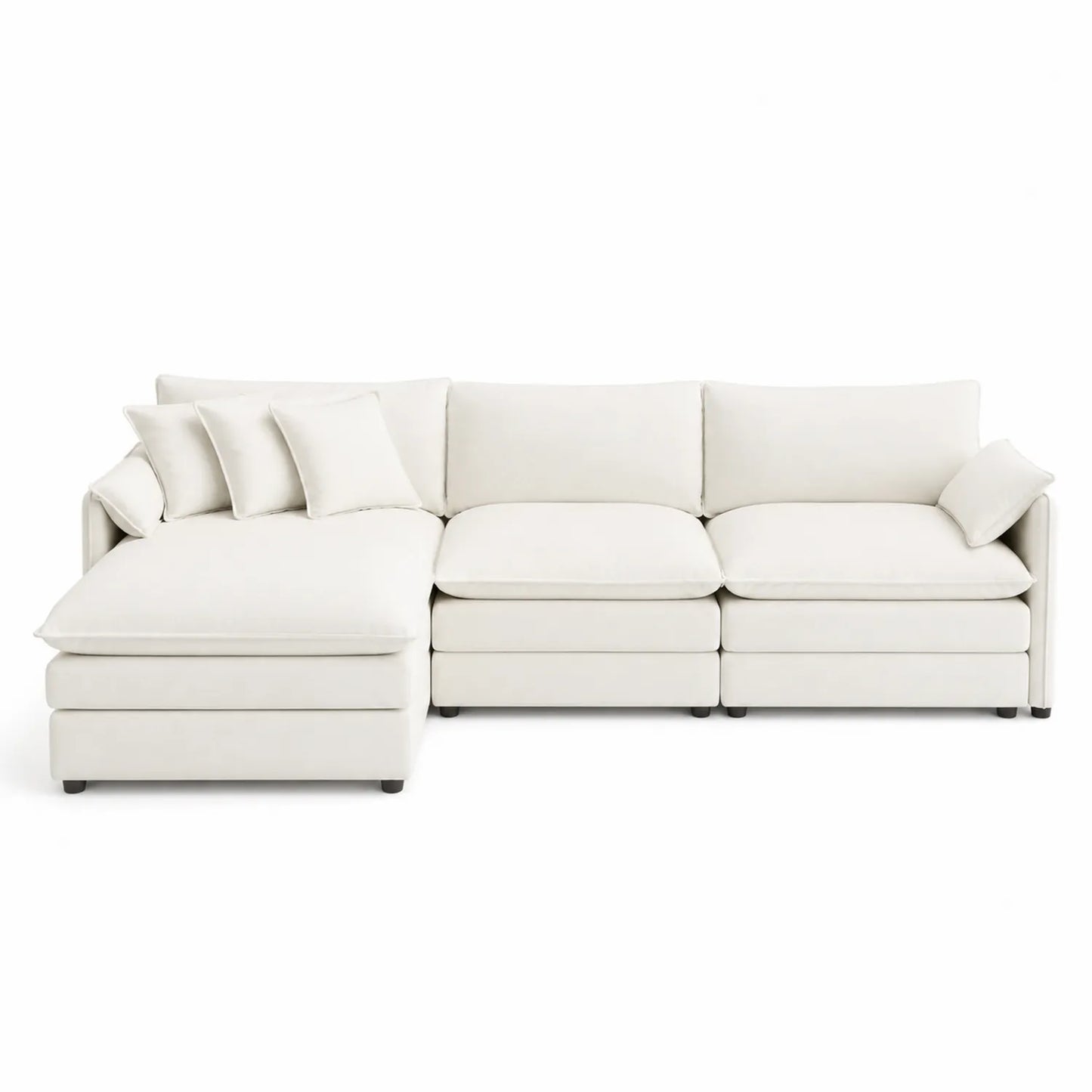 Canapé d'angle modulaire en tissu polyester Beige avec méridienne L300 cm
