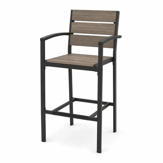 Chaise de bar en métal noir et bois composite brun, 120 cm