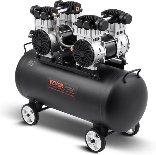 VEVOR Compresseur d'air – 75 L, 2,65 kW, sans huile, silencieux, portable, pour atelier, garage et travaux pneumatiques