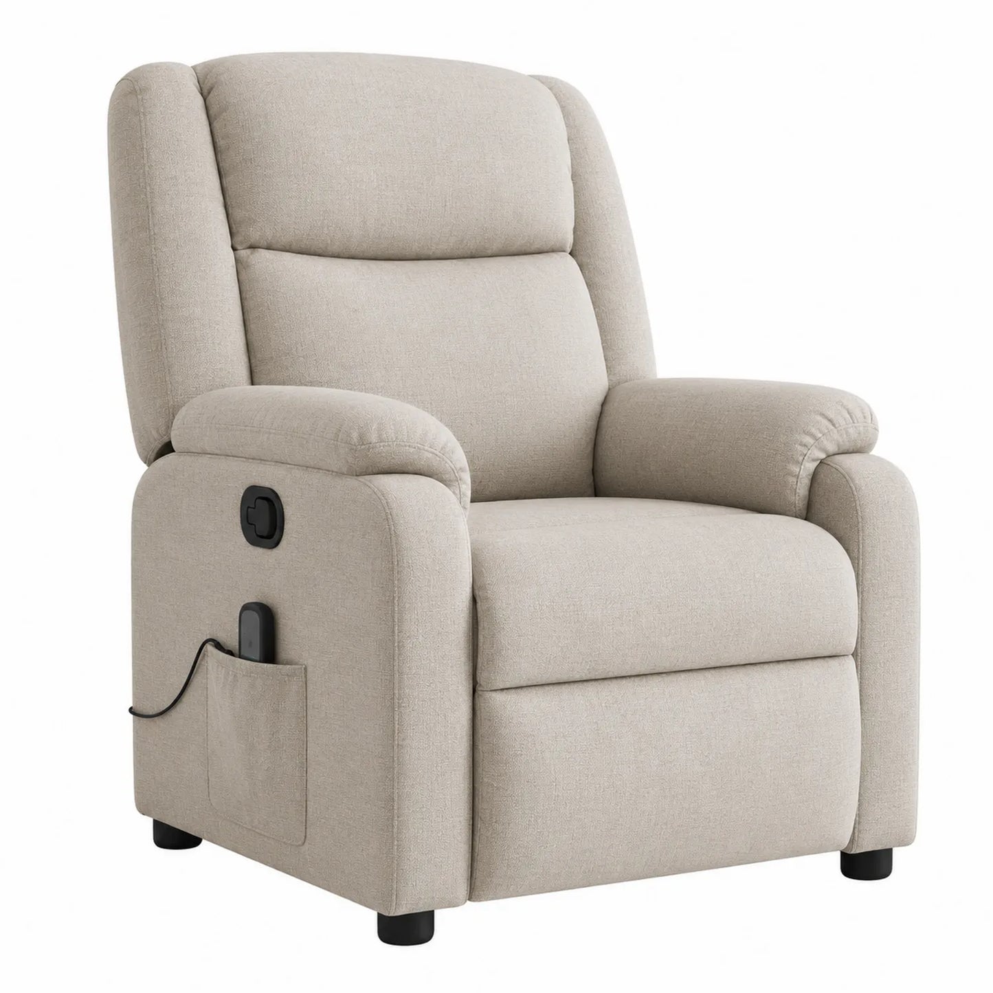 Fauteuil Relax Inclinable en Lin Beige avec Rangement
