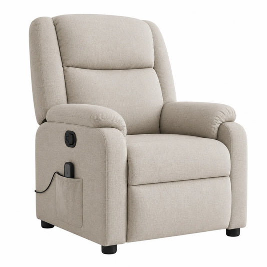 Fauteuil Relax Inclinable en Lin Beige avec Rangement