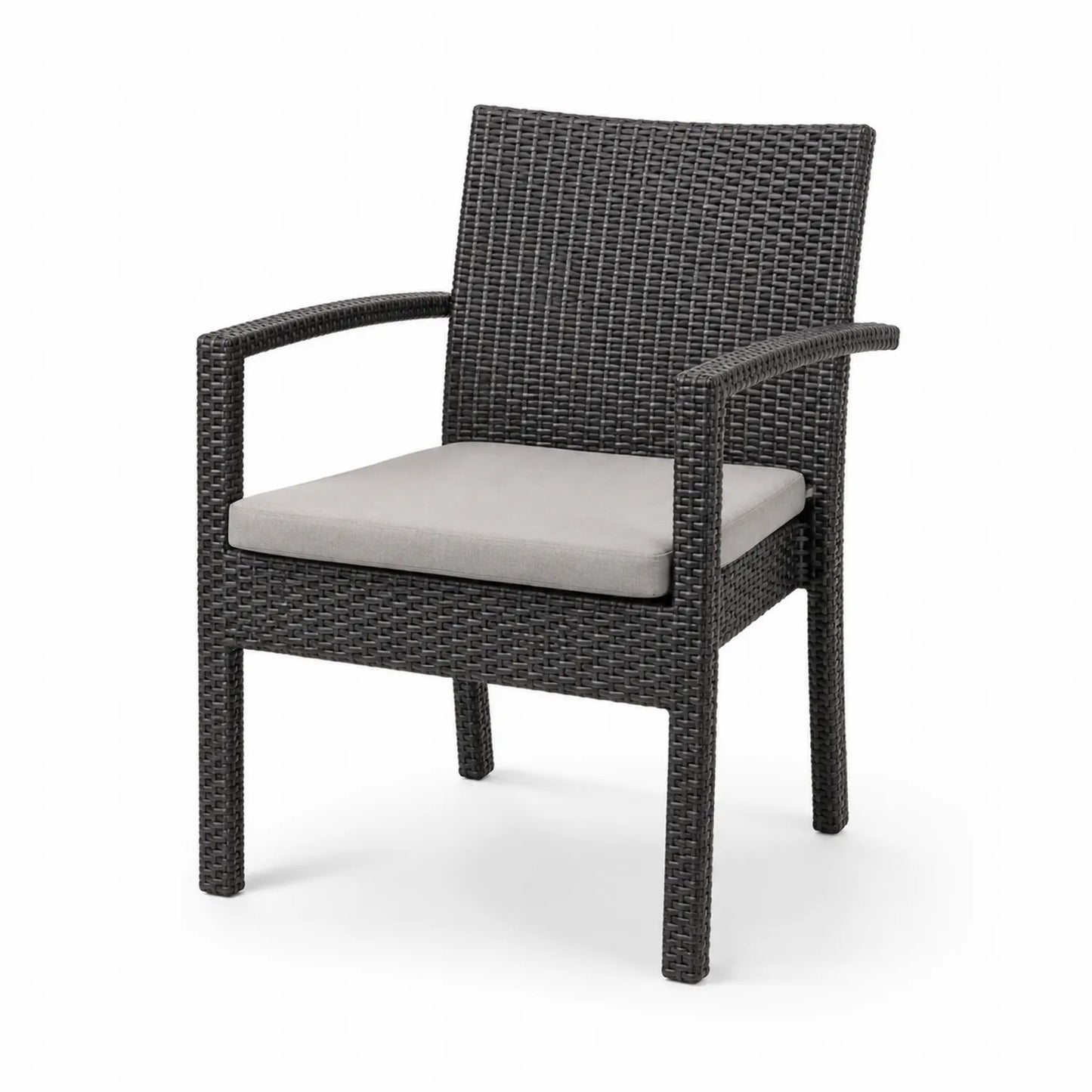 Chaise d'extérieur en résine tressée avec coussin gris, 60x60x90 cm