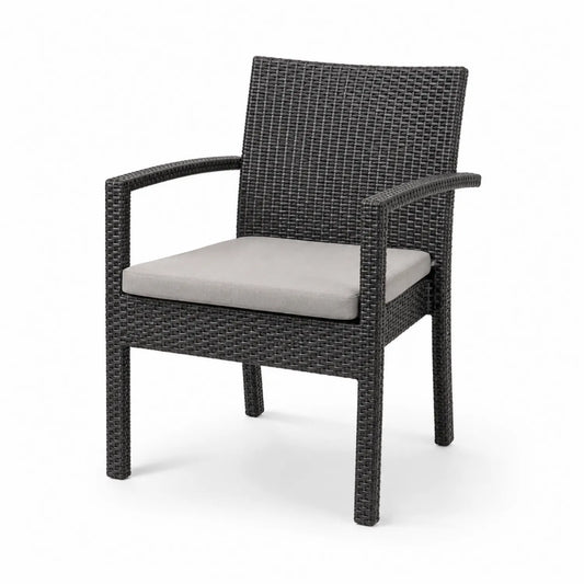 Chaise d'extérieur en résine tressée avec coussin gris, 60x60x90 cm