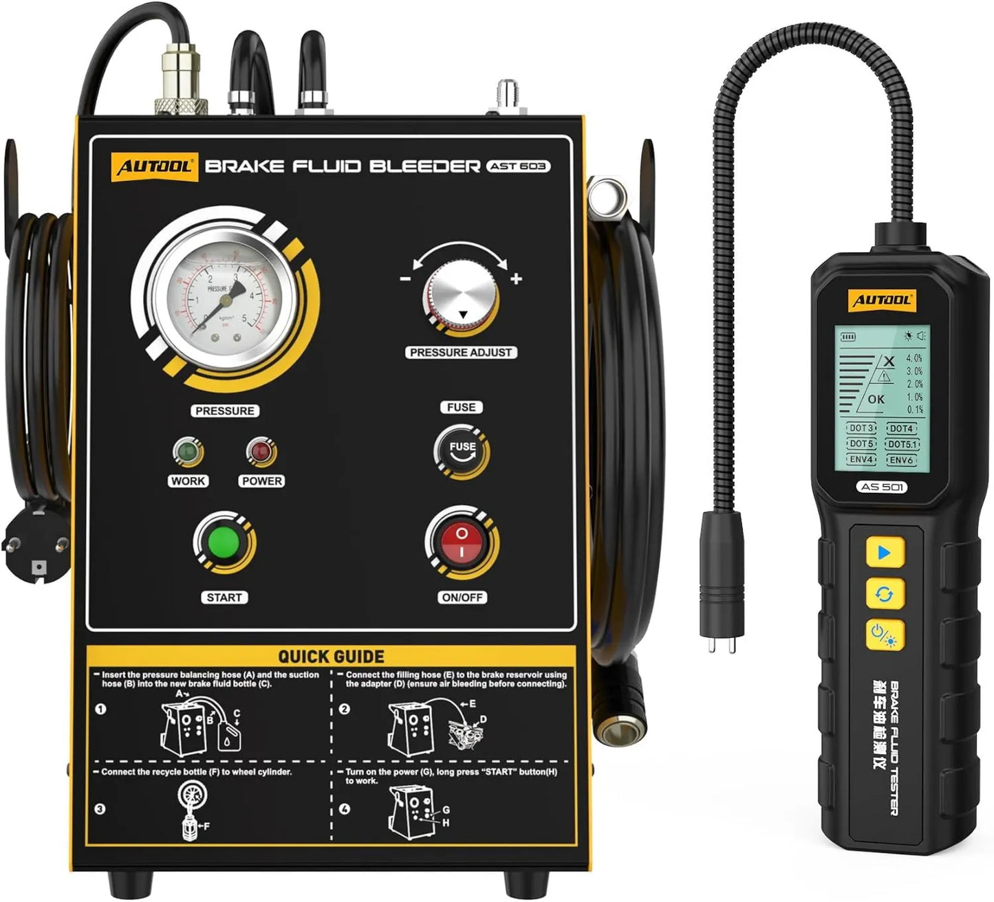 AST603 Purgeur électrique de frein, 220 V, pour vidange du liquide de frein et entretien, AUTOOL
