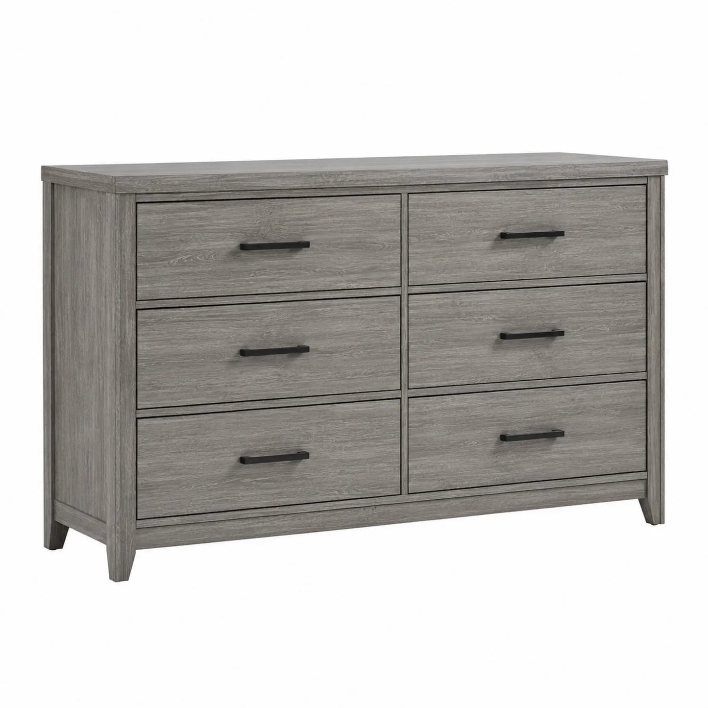 Commode 6 tiroirs en bois gris avec poignées noires