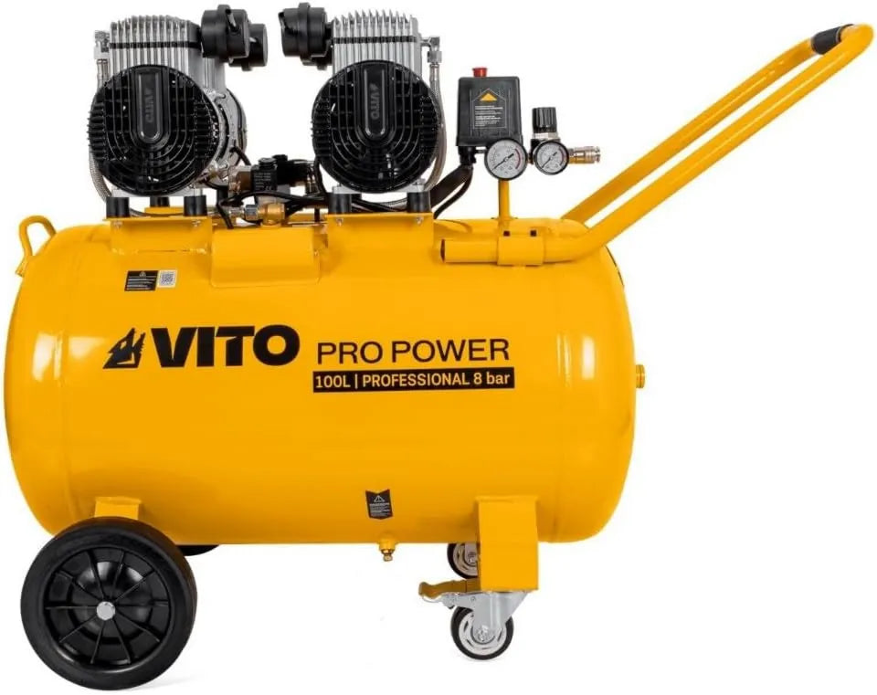 Compresseur d'air – 100 L, 4 CV, 3 kW, 472 L, 8 Bar, sans huile, silencieux, pour atelier, garage et travaux pneumatiques