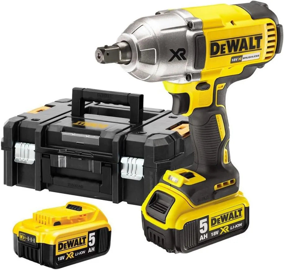 DeWALT DCF899P2-QW Boulonneuse à chocs – 18 V, 5 Ah, fonctionnement sur batterie, moteur sans balais, pour changement de roue et atelier