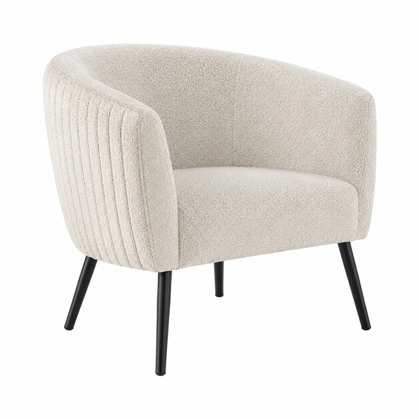Fauteuil en tissu bouclé beige avec pieds en métal noir