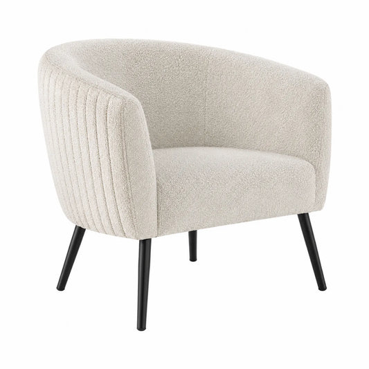 Fauteuil en tissu bouclé beige avec pieds en métal noir