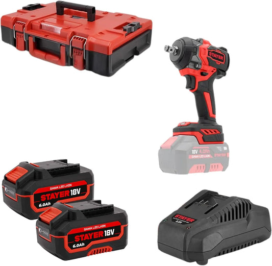 Stayer Clé à choc sans fil 18V 750Nm – 18 V, 750 Nm, 6,0 Ah, fonctionnement sur batterie