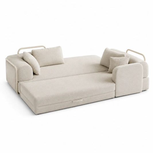 Canapé modulaire en tissu beige avec fonction convertible