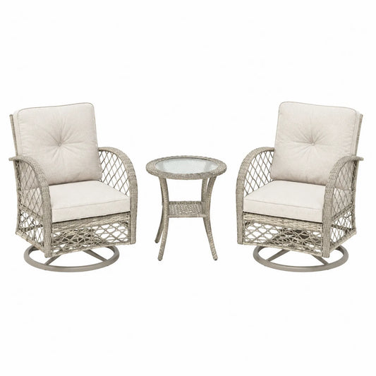 Ensemble de mobilier extérieur en résine avec fauteuils pivotants et table en verre