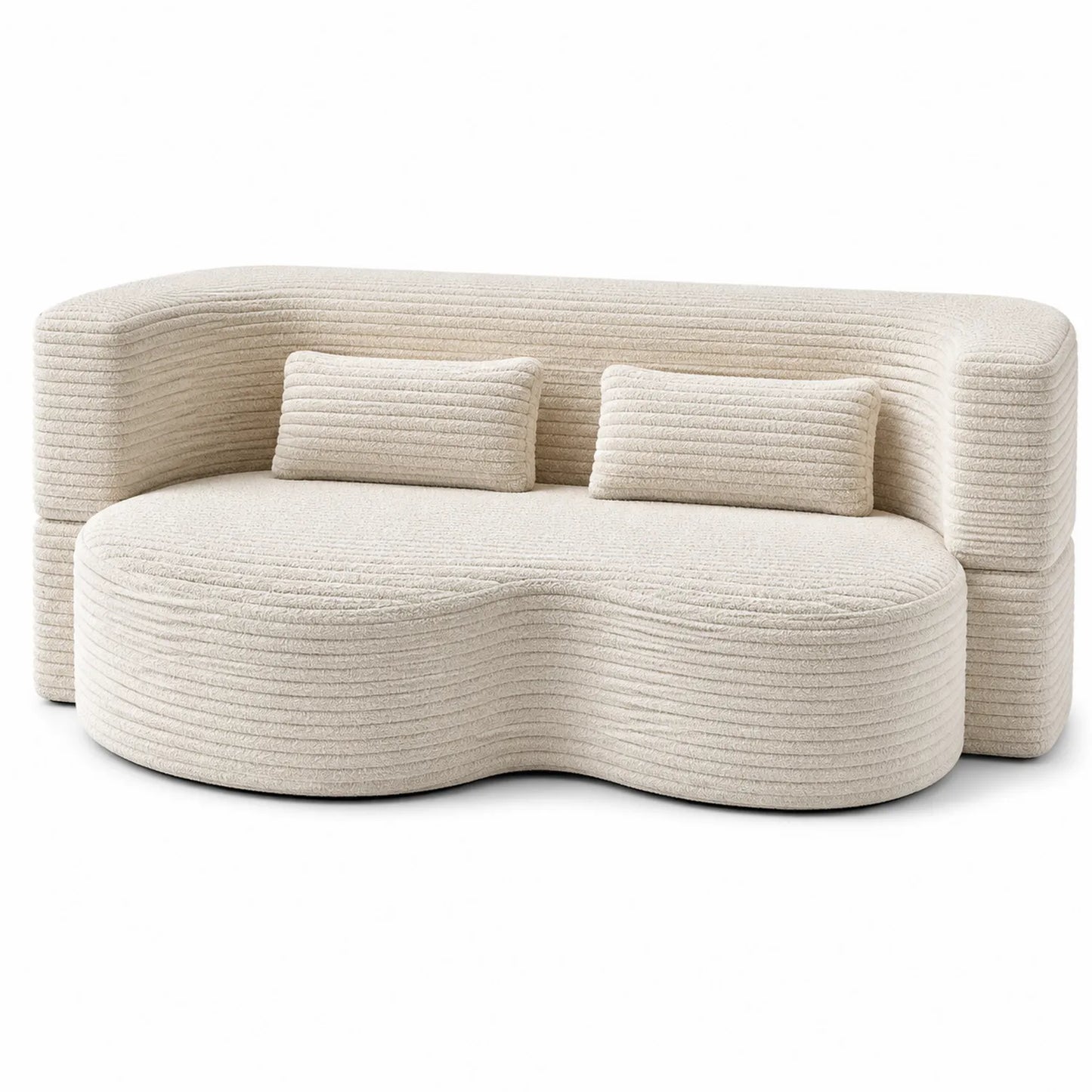Canapé en tissu bouclé beige avec coussins 250 cm