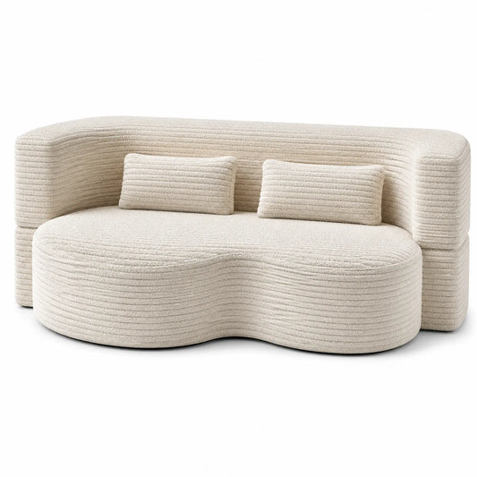 Canapé en tissu bouclé beige avec coussins 250 cm