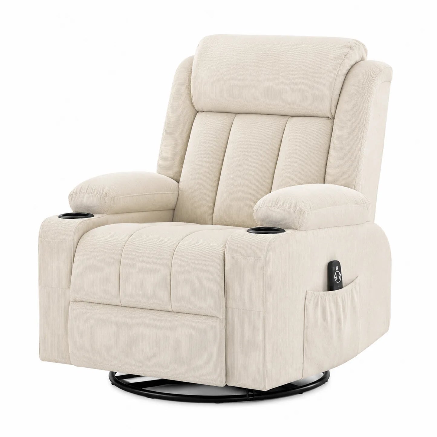 Fauteuil inclinable pivotant en tissu avec porte-gobelet et USB