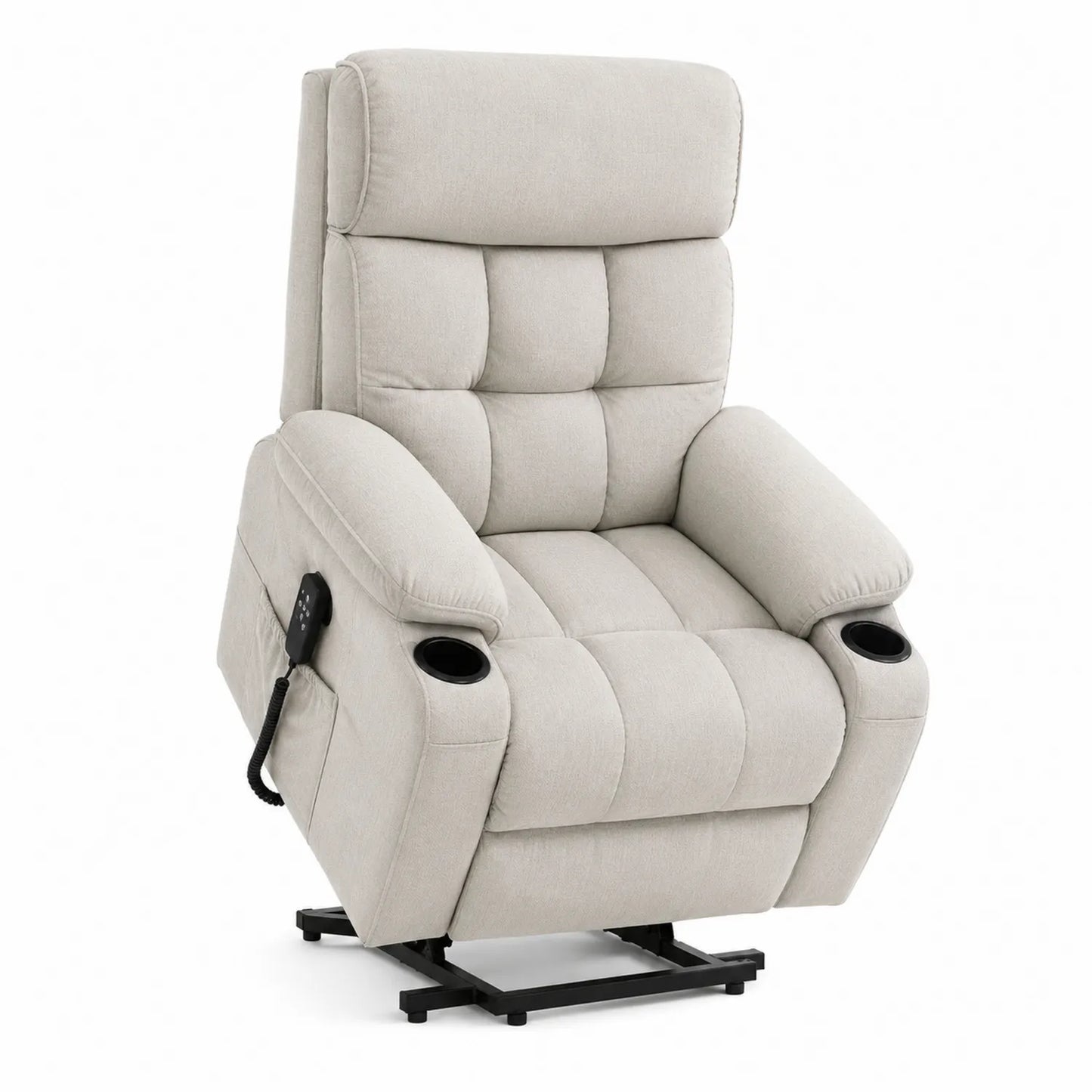 Fauteuil inclinable électrique en tissu lin beige avec repose-pieds
